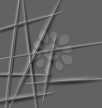 Vector illustration of abstract realistic 3d cuts on dark gray paper.