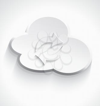 Vector illustration of white 3d cloud computing icon with arrows and realistic shadow.