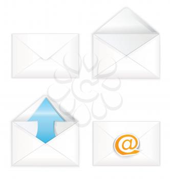 Vector illustration of white realistic open and closed envelope icon set .