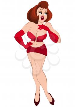 Illustration of cartoon female character isolated on white. Cartoon girl in red mini skirt and gloves.




