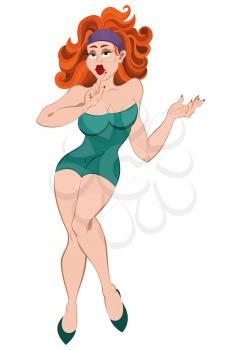 Illustration of cartoon female character isolated on white. Cartoon girl with big lips and red hair.




