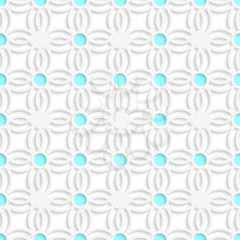 Abstract 3d seamless background. Geometric lace and blue dots with cut out of paper effect.


