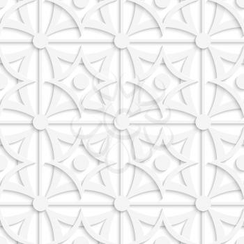 Abstract 3d seamless background. Geometric white pattern with layering and dots and cut out of paper effect.


