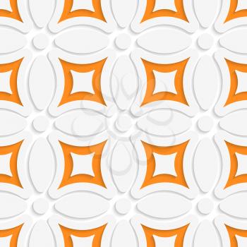 Abstract 3d seamless background. Geometric white pattern with orange and cut out of paper effect.


