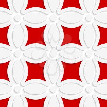 Abstract 3d seamless background. Geometric white pattern with red and cut out of paper effect.

