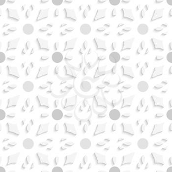 Abstract 3d seamless background. Simple geometrical pattern with gray dots and ornament with cut out of paper effect.


