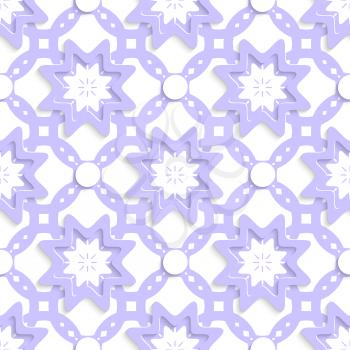 Abstract 3d geometrical seamless background. Light purple with stars and dots layered with cut out of paper effect.

