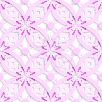 Abstract 3d geometrical seamless background. Pink complicated layered with cut out of paper effect.

