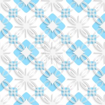 Abstract 3d seamless background. White detailed ornament layered on flat blue with out of paper effect.

