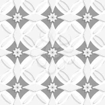 Abstract 3d seamless background. White ornament and gray crosses with cut out of paper effect.


