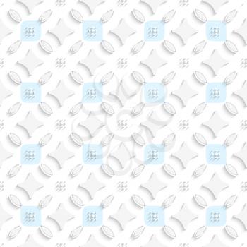 Abstract 3d seamless background. White ornament with blue squares with cut out of paper effect.


