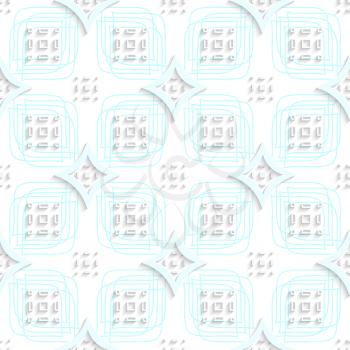 Abstract 3d seamless background. White rectangle groups with cut out of paper effect layered on light blue ornament.

