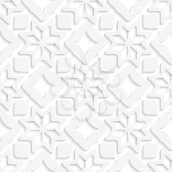 Abstract 3d seamless background. White snowflakes and white squares with out of paper effect.

