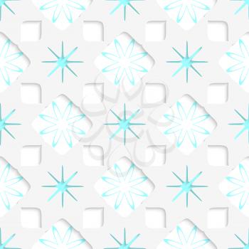 Abstract 3d seamless background. White snowflakes with blue inner parts and out of paper effect.

