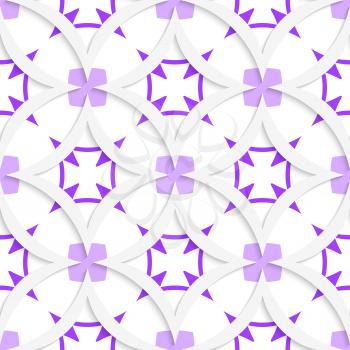Abstract 3d seamless background. White vertical pointy squares with purple layering and cut out of paper effect.

