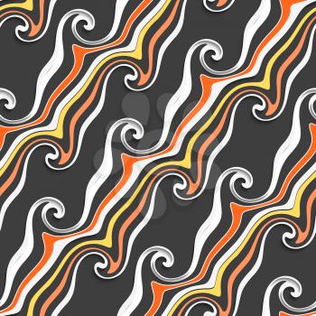Abstract 3d geometrical seamless background. Gray curved lines and swirls orange and yellow striped with cut out of paper effect.
