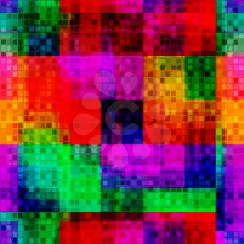 Abstract colorful seamless background. Bright colored overlapping rectangles create rainbow blurred pixels effect pattern.


