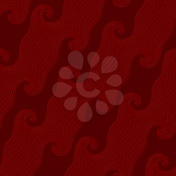Abstract 3d geometrical seamless background. Red curved diagonal lines textured with emboss effect.
