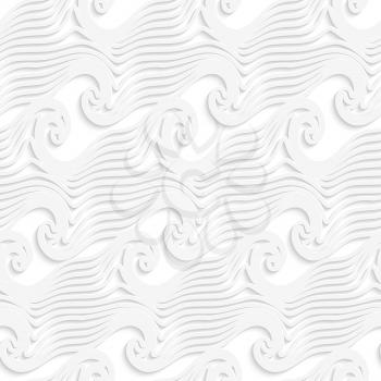 Abstract 3d geometrical seamless background. White abstract sea wave lines pattern with cut out of paper effect.
