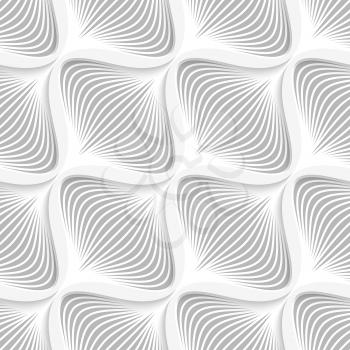 Abstract 3d geometrical seamless background. White diagonal wavy net layered pattern with cut out of paper effect.
