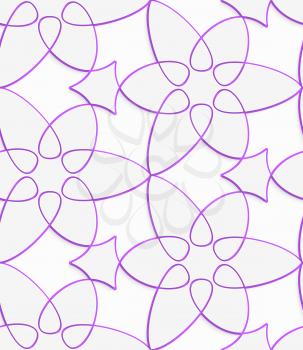 Abstract 3d geometrical seamless background. White floristic swirl with purple outline pattern with cut out of paper effect.

