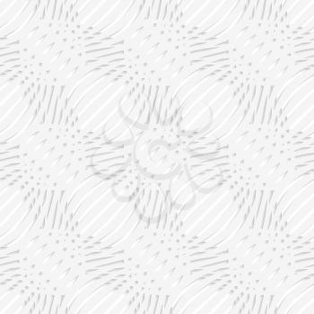 Abstract 3d geometrical seamless background. White simple wavy with small details perforated pattern with cut out of paper effect.
