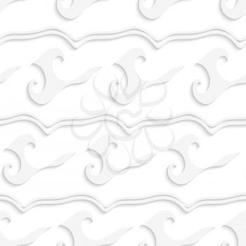 Abstract 3d geometrical seamless background. White wavy lines and curly shapes pattern with cut out of paper effect. 

