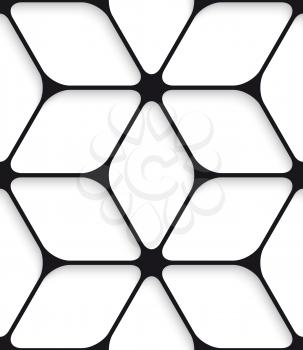 Abstract 3d geometrical seamless background. Black hexagon net with cut out of paper effect.