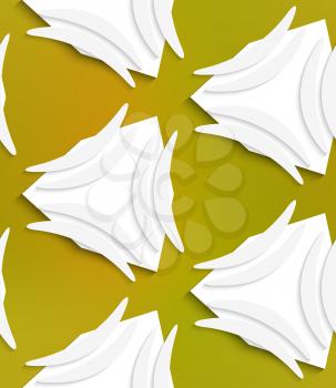 Abstract 3d geometrical seamless background. White banana shapes with cut out of paper effect on white and smooth blurred background. Mesh was used.