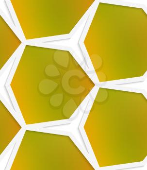 Abstract 3d geometrical seamless background. White hexagonal net with cut out of paper effect and smooth colored background. Mesh was used to create blurred colors.
