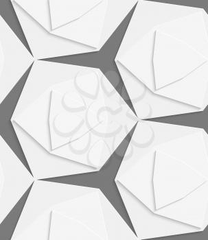 Abstract 3d geometrical seamless background. White hexagonal shapes layered with cut out of paper effect.