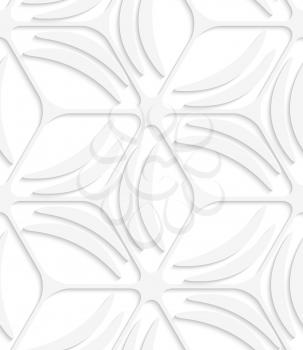 Abstract 3d geometrical seamless background. White net and banana shapes with cut out of paper effect.