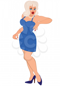 illustration of cartoon female character isolated on white. Cartoon sexy woman with white hair and in blue dress.




