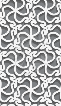 Seamless abstract background of white 3d shapes with realistic shadow and cut out of paper effect. White 3d wavy pattern.
