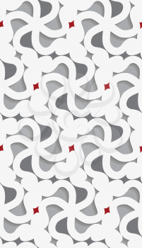 Seamless abstract background of white 3d shapes with realistic shadow and cut out of paper effect. White 3d wavy with red and gray pattern.
