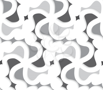 Seamless abstract background of white 3d shapes with realistic shadow and cut out of paper effect. White 3d wavy with shades of gray pattern.
