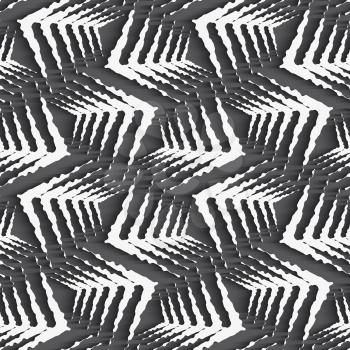 Seamless geometric background. Modern monochrome 3D texture. Pattern with realistic shadow and cut out of paper effect.Geometrical ornament with white rough shapes