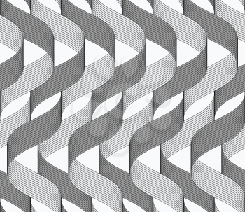 Seamless geometric background. Modern monochrome ribbon like ornament. Pattern with textured ribbons.Ribbons dark and light overlapping waves pattern.