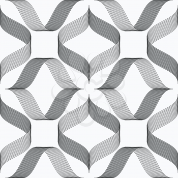 Seamless geometric background. Modern monochrome ribbon like ornament. Pattern with textured ribbons.Ribbons forming rhombus pattern.