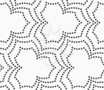Seamless stylish dotted geometric background. Modern abstract pattern made with dotts. Flat monochrome design.Gray dotted three pedal pointy flowers.