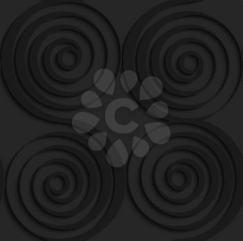 Black 3D seamless background. Dark pattern with realistic shadow.Black 3d connecting spirals with thick edge.