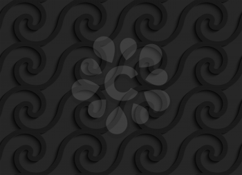 Black 3D seamless background. Dark pattern with realistic shadow.Black 3d horizontal spiral waves.