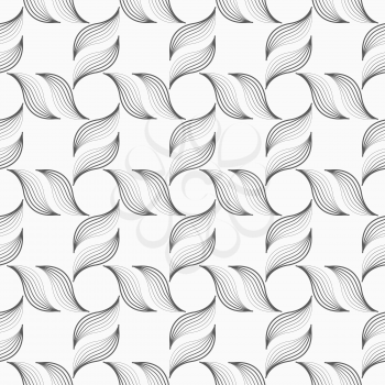 Monochrome abstract geometrical pattern. Modern gray seamless background. Flat simple design.Gray striped leafy shapes forming cross.