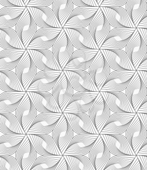 Monochrome abstract geometrical pattern. Modern gray seamless background. Flat simple design.Gray wavy twisted rounded trefoils.