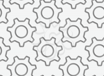 Modern seamless pattern. Geometric background with perforated effect. Shadow creates 3D texture.Perforated simple gears.Perforated simple gears contours.