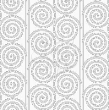 Gray seamless geometrical pattern. Simple monochrome texture. Abstract background.Slim gray striped spirals forming tree.
