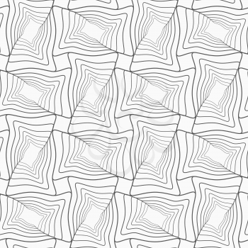 Gray seamless geometrical pattern. Simple monochrome texture. Abstract background.Slim gray striped wavy rectangles with offset twist.
