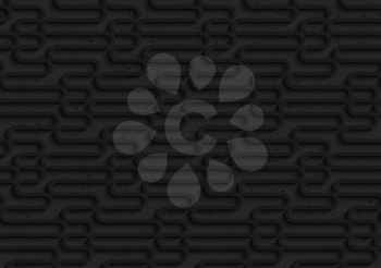 Seamless geometric background. Pattern with 3D texture and realistic shadow.Textured black plastic waves.