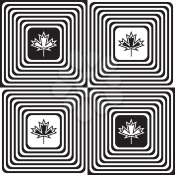 Black and white alternating squares with maple leaves.Seamless stylish geometric background. Modern abstract pattern. Flat monochrome design.