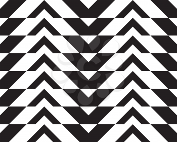 Black and white alternating thick chevron with horizontal cut.Seamless stylish geometric background. Modern abstract pattern. Flat monochrome design.